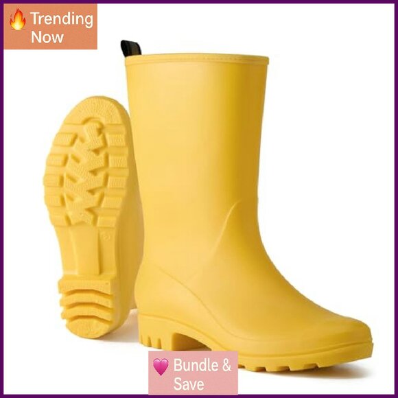 Women's Wide Calf Rain Boots Waterproof PVC Outdoor Gardening Work Shoes - Picture 6 of 8